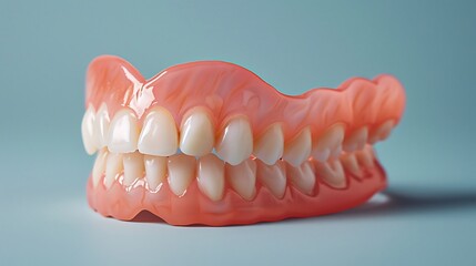 Obraz premium Set of shiny white dentures on a simple background