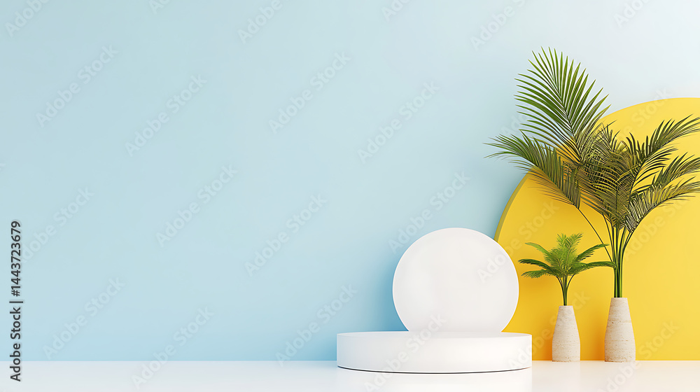 Poster 3d render of abstract minimal display podium for showing products or cosmetic presentation with summ
