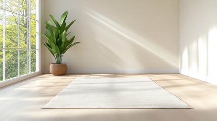 Empty room with natural light and beige rug