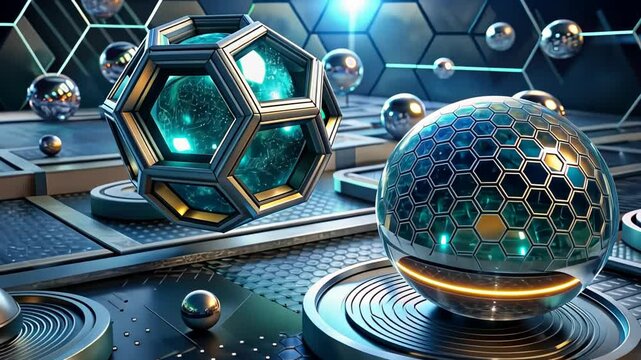 Futuristic geometric shapes and glowing spheres create a mesmerizing digital landscape Generative AI