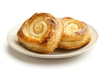 Fototapeta premium Puff pastry, isolated on a plate, white background. AI generated illustration.
