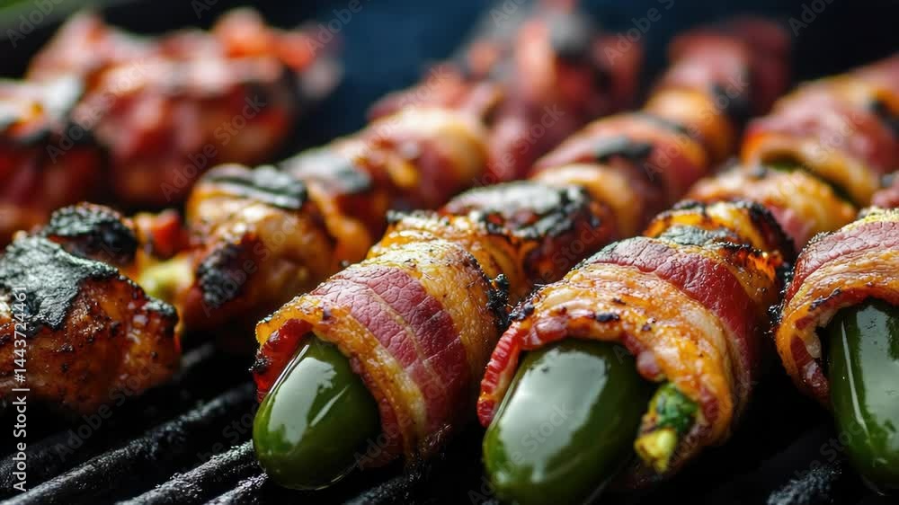 Poster Grilled jalapenos wrapped in crispy bacon, perfect for snacking or adding to meals
