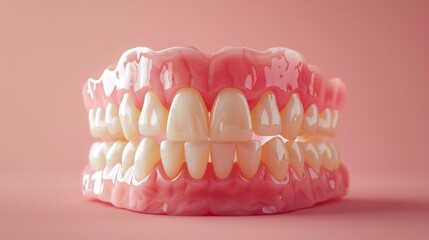 Obraz premium Set of shiny white dentures on a simple background