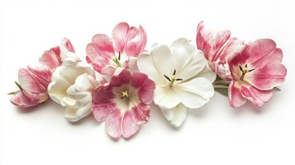 Isolated pink-white tulips, Spring.