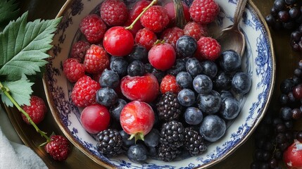 Berries in muesli.