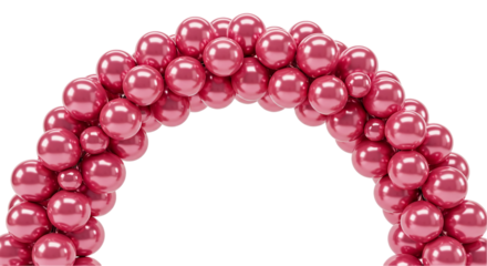 Shiny pink balloon archway for celebration isolated on white background, suitable for party planning, wedding decorations, entrance designs, and birthday event promotional graphics