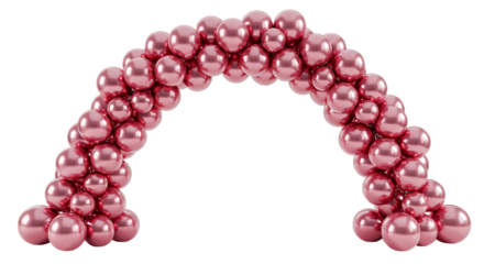Elegant arch made of shiny pink balloons isolated on white background, great for invitation design, event promotion visuals, festive backdrops, and joyful decorative setup presentations