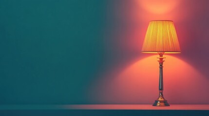 Warm, ambient table lamp illuminates a shelf