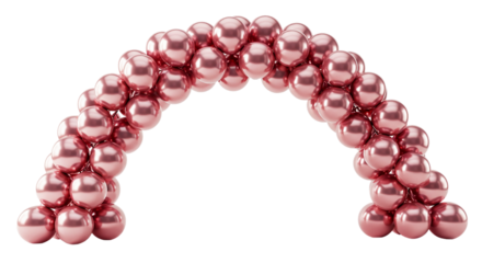 3D pink balloon arch in rounded shape isolated on white background, suitable for birthday parties, baby showers, festive decoration content, and promotional celebration graphics