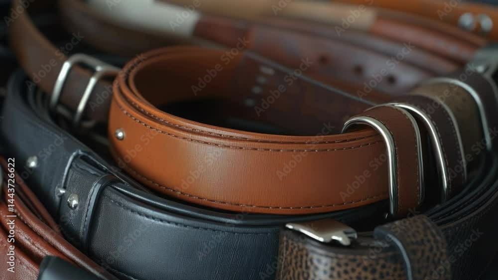 Poster a collection of different types of belts photographed from a close angle
