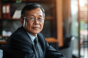 Portrait of a senior Asian businessman in office