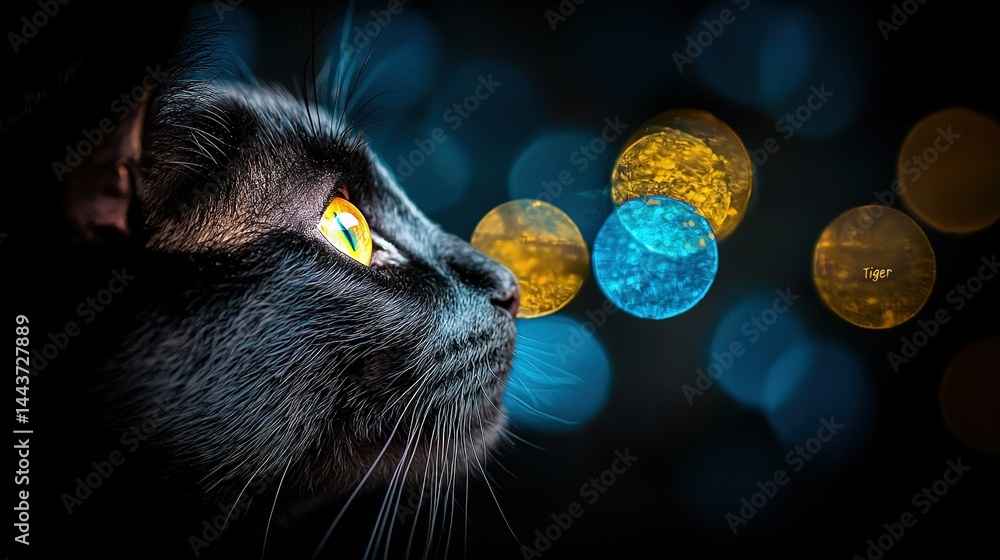 Poster a high-quality photo of a cat's face, with a soft and hazy background created by bokeh lighting