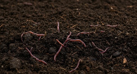 Earthworms in soil close up