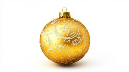 Gold Christmas ball on white.
