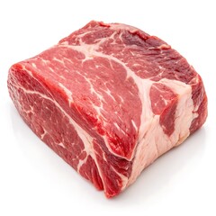 Raw red meat chunk marbled texture, isolated on white background
