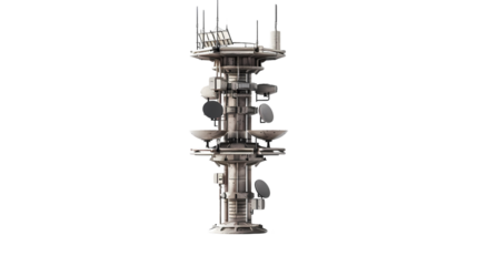 Detailed 3D Render of Futuristic Tower Architectural Design  SciFi Structure Cut Out Transparent Png
