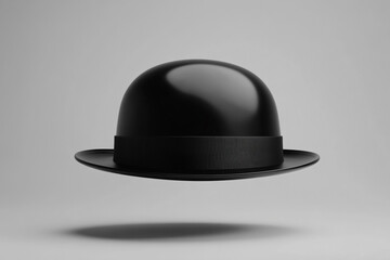 Fototapeta premium Elegant Black Bowler Hat Isolated on White Background