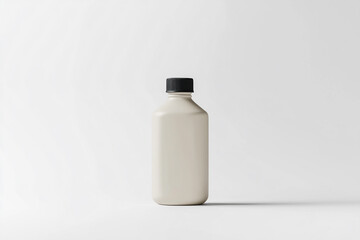 Beige Plastic Bottle with Black Cap Mockup on White Background