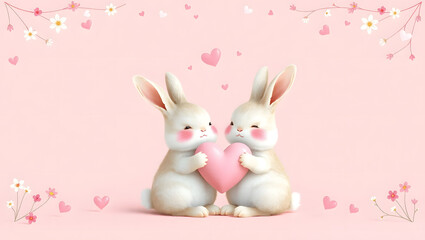 Adorable Valentine's Day Bunnies Holding a Heart