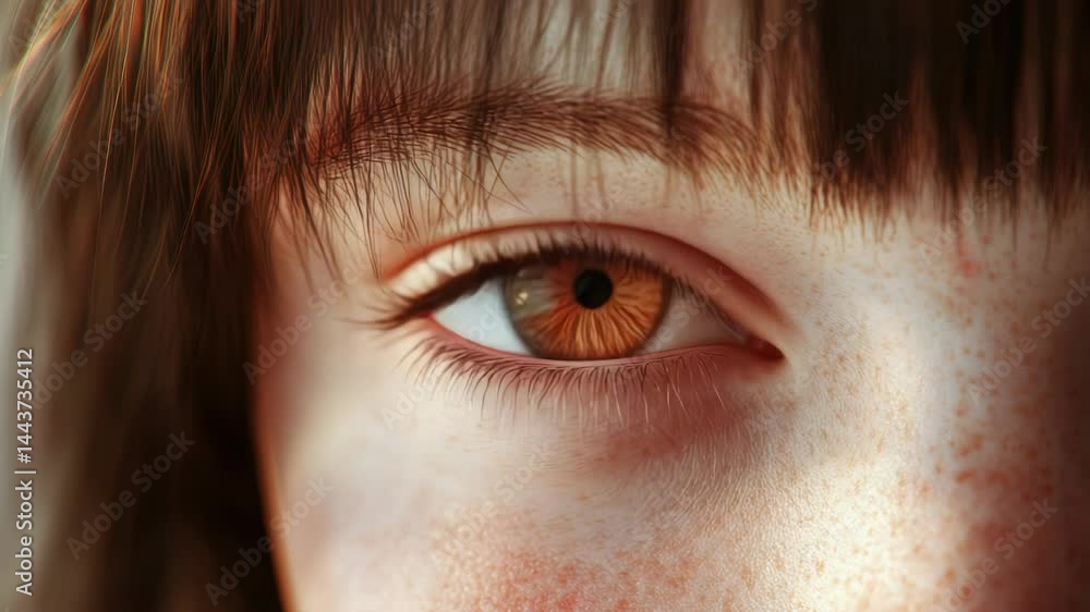 Poster A detailed view of an individual's eye with visible freckles, suitable for use in portraits or images requiring a personal touch