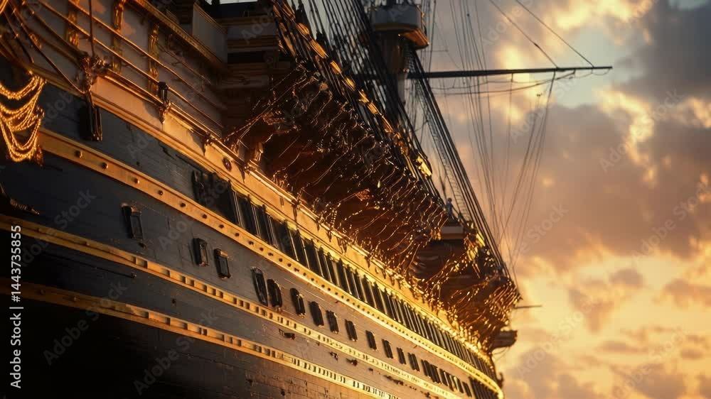 Poster a close-up view of a large ship sailing on the calm waters