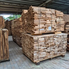 Processed wood stacks.