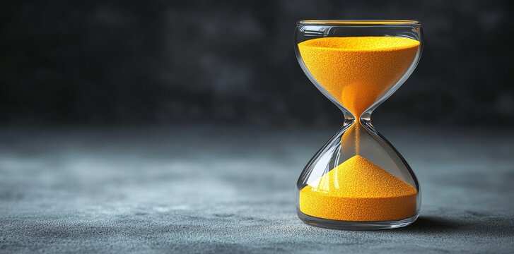 A one-of-a-kind hourglass featuring golden sand signifies the relentless flow of time and its impact on everyday life