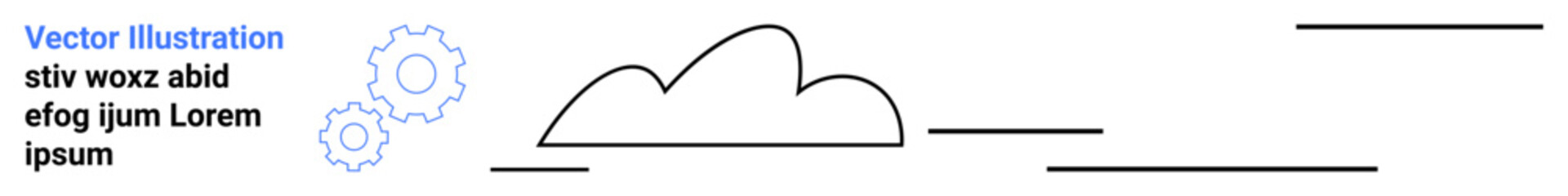 Minimalistic cloud with gears and linear elements for technology themes. Ideal for innovation, data, cloud, engineering, networking, futurism, tech processes, simple landing page