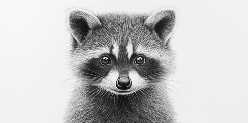 The face of a raccoon is captured in a close-up portrait, staring directly forward
