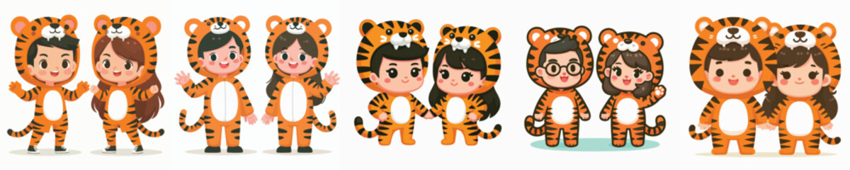 vector of a couple wearing tiger costumes