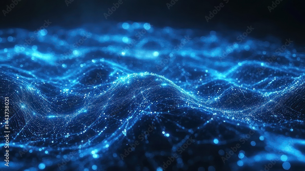 Poster abstract digital wave with glowing nodes in the background. possible use technology, science, data