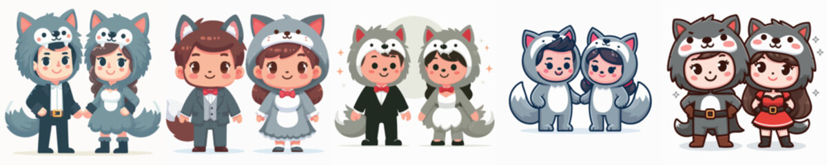 vector of a couple wearing wolf costumes