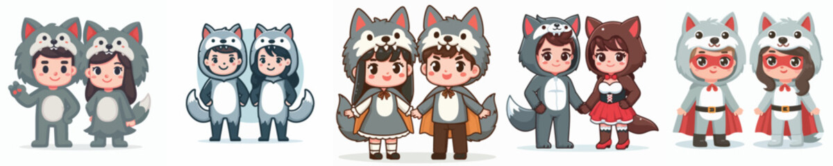 vector of a couple wearing wolf costumes