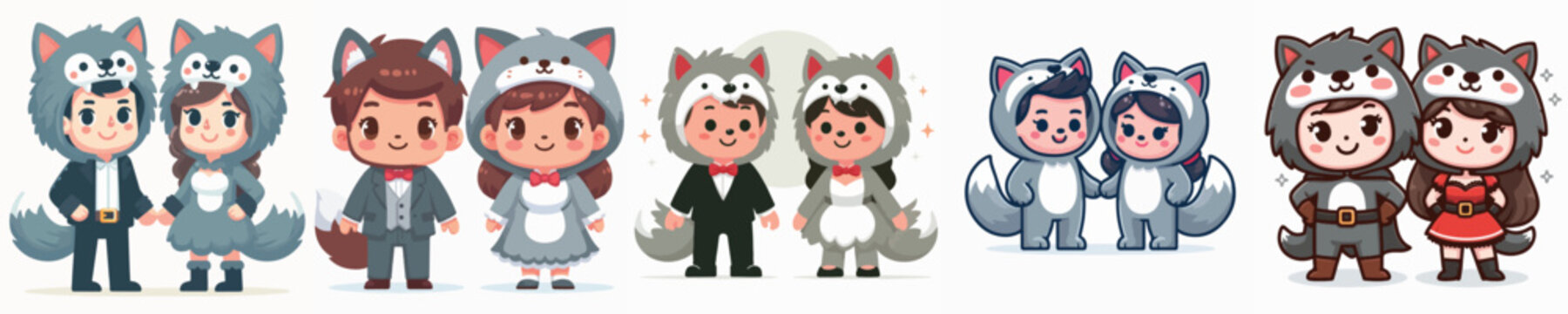 vector of a couple wearing wolf costumes