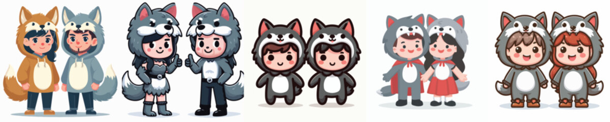 vector of a couple wearing wolf costumes