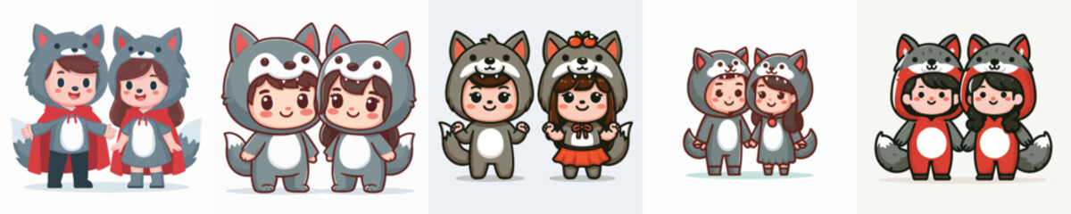 vector of a couple wearing wolf costumes