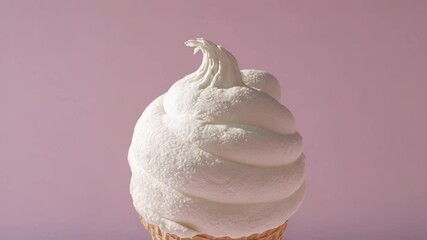 Animated Coconut Ice Cream in Spinning Cone Against Minimal Pastel Background in 4K Close-Up Shot - Powered by Adobe
