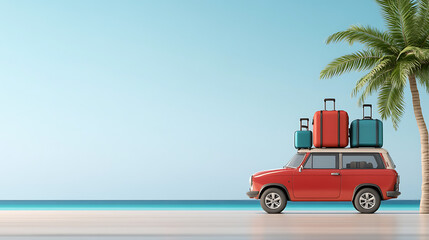 Fototapeta premium Car with luggage ready for summer travel holidays 3D Rendering