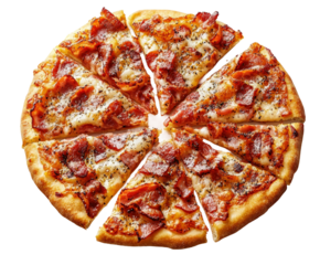 Delicious pepperoni pizza slices on a wooden table food isolated on transparent background