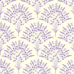 Watercolor lavender flowers bouquet floral seamless pattern