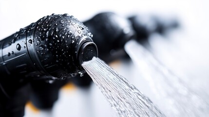 Water Flowing from a Showerhead CloseUp of Refreshing Jets with Droplets on Surface