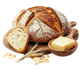 Baking fresh artisan bread with butter kitchen food cozy atmosphere isolated on transparent...