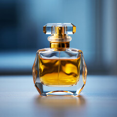 A bottle of perfume isolated on a bluish background
