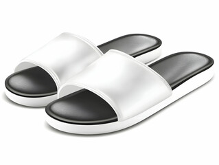 White and black summer sandals, isolated on white background, comfortable footwear for summer leisure, perfect for online store product shot