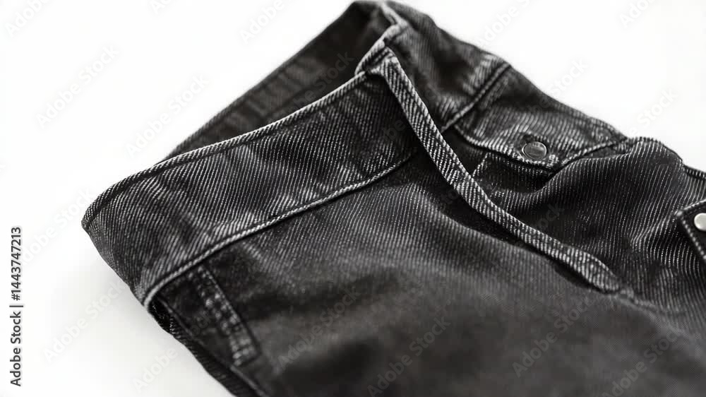 Poster a close-up shot of a pair of black jeans with rivets and fading