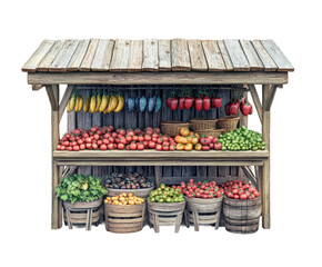 Fresh fruit market stand location colorful display vibrant atmosphere isolated on transparent...