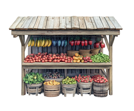 Fresh fruit market stand location colorful display vibrant atmosphere isolated on transparent background