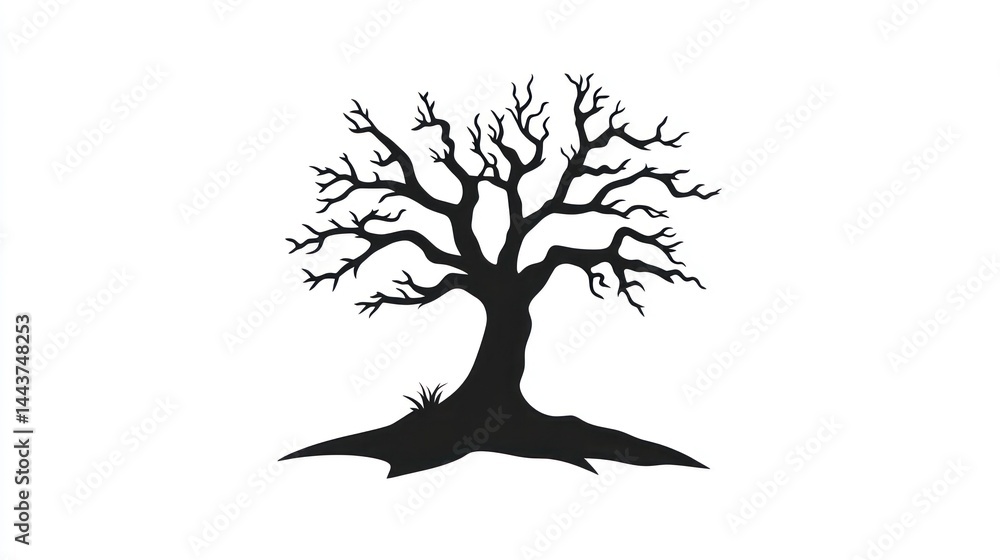 Poster silhouette of a bare tree with intricate branches ideal for nature design and artistic proje