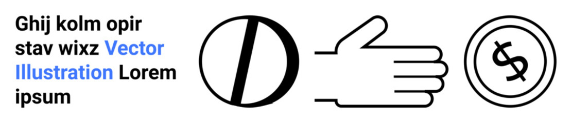 Prohibition sign, simplistic hand, and coin with dollar sign highlight financial limitations. Ideal for economics, trade, restrictions, banking, decision-making, charity business ethics abstract