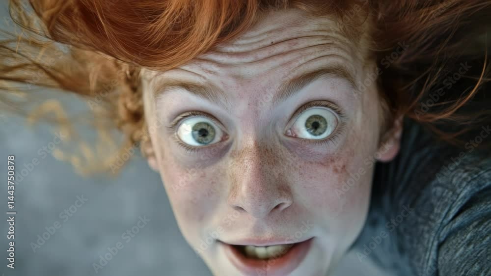 Poster A close-up shot of a person's face with their mouth open, suitable for use in various situations where a reaction or expression is needed